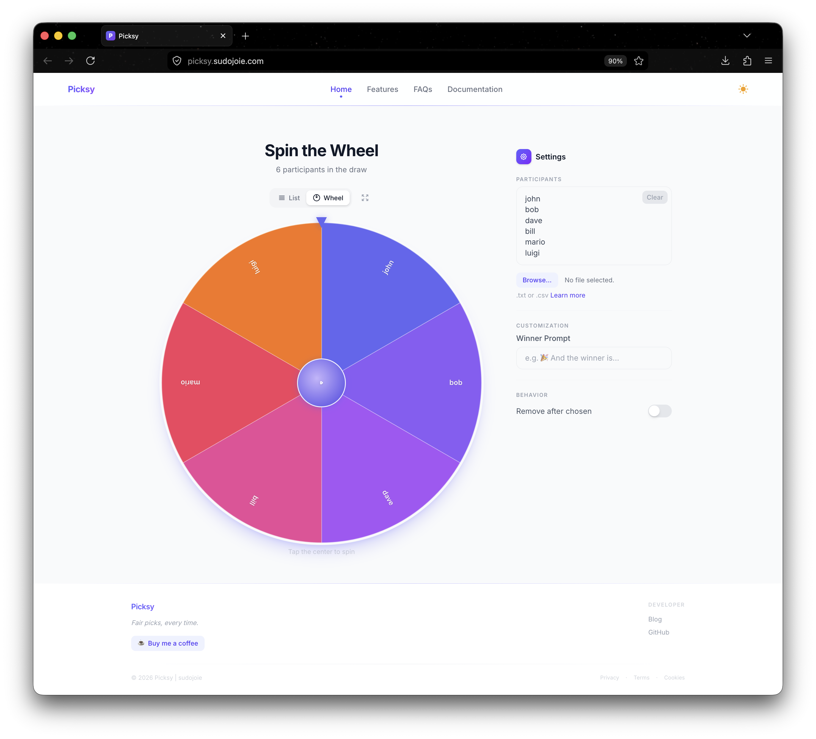 Picksy Website Screenshot